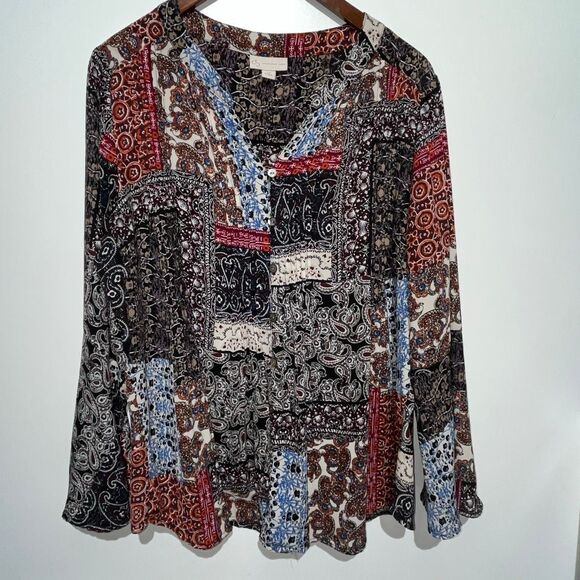 DB Established 1962 Women's Multicolor Paisley Long Sleeve Button Up Blouse 1X - Picture 1 of 11